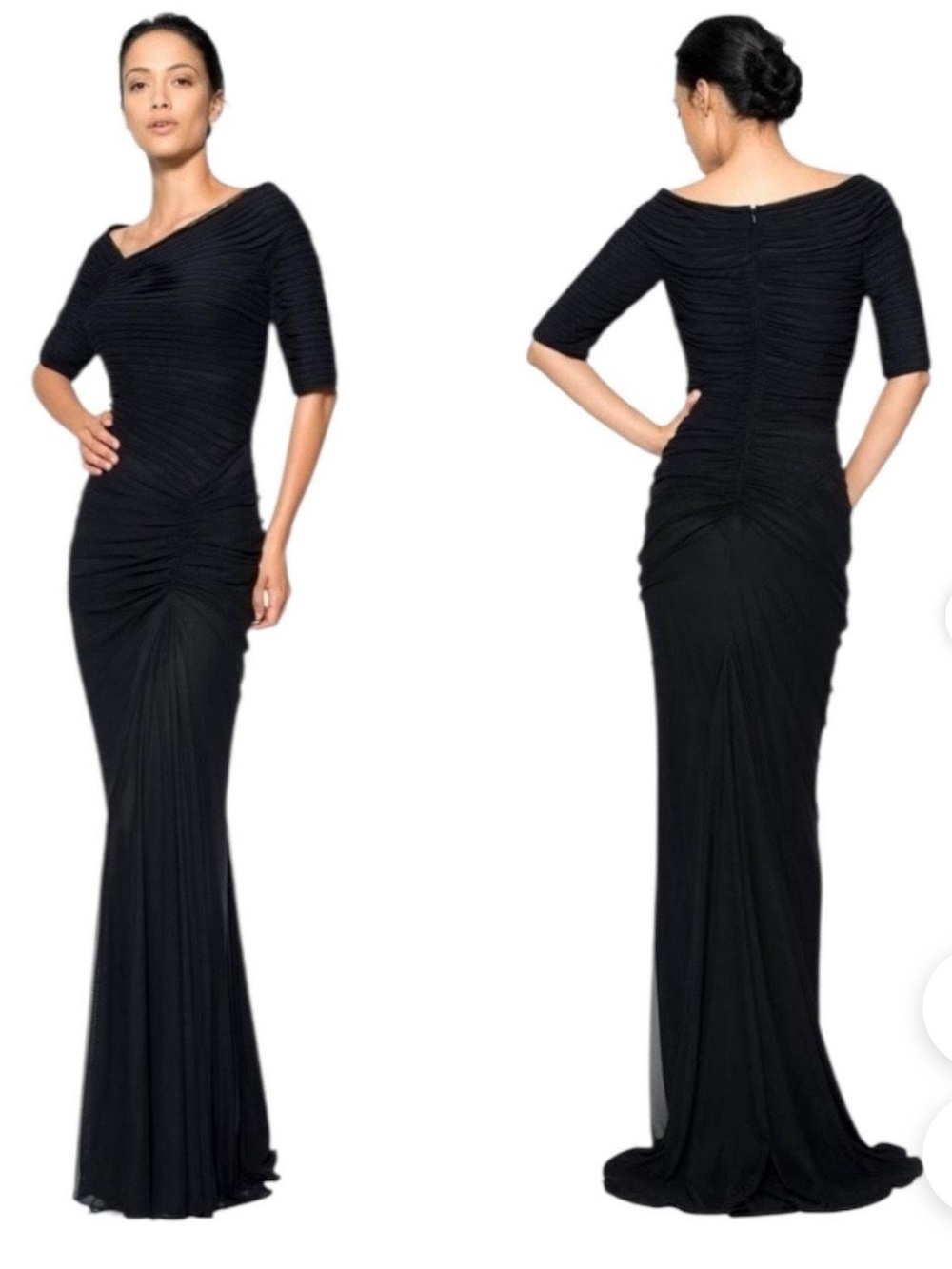 Tadashi Shoji Black Ruched Maxi Dress